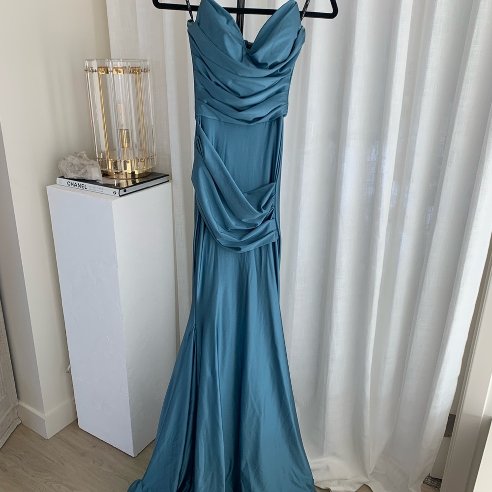 Blue Satin Evening Gown